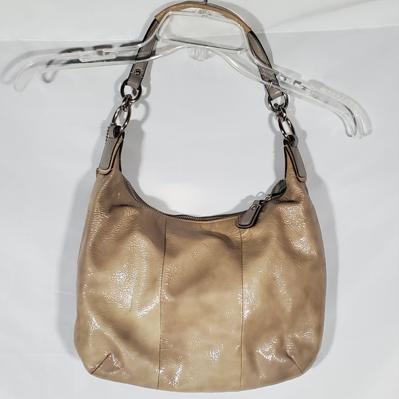 COACH KRISTIN CHAMPAGNE IVORY SHINEY LEATHER HOBO SHOULDER HANDBAG PURSE - Picture 9 of 12